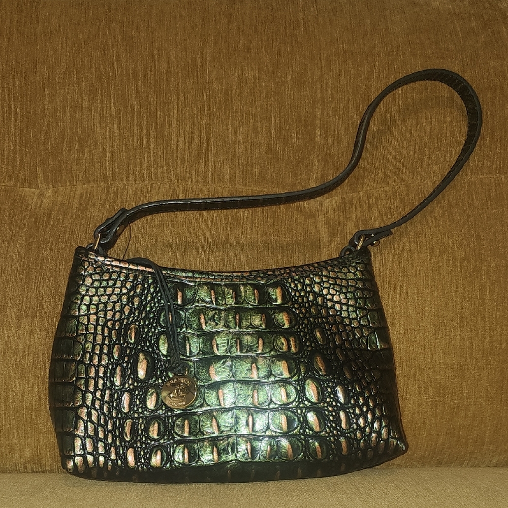 Brahmin Iridescent Green Croc-Embossed Shoulder Bag